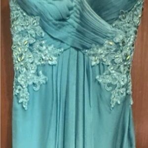 La Femme Aqua Gown with Elegant Details
